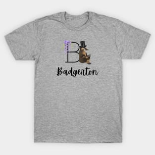 Bridgerton Funny Badger Top Hat Badgerton Purple Flower Wisteria Black T-Shirt